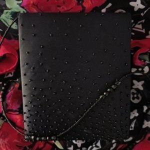 Jessica McClintock Black Satin Beaded Crossbody Bag with Beaded Strap